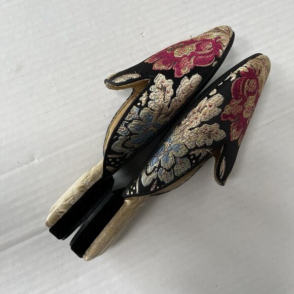 Birdies Phoebe Embroidered Floral Jacquard Slipper Mules Flats in Black Size 8.5 - Picture 3 of 15